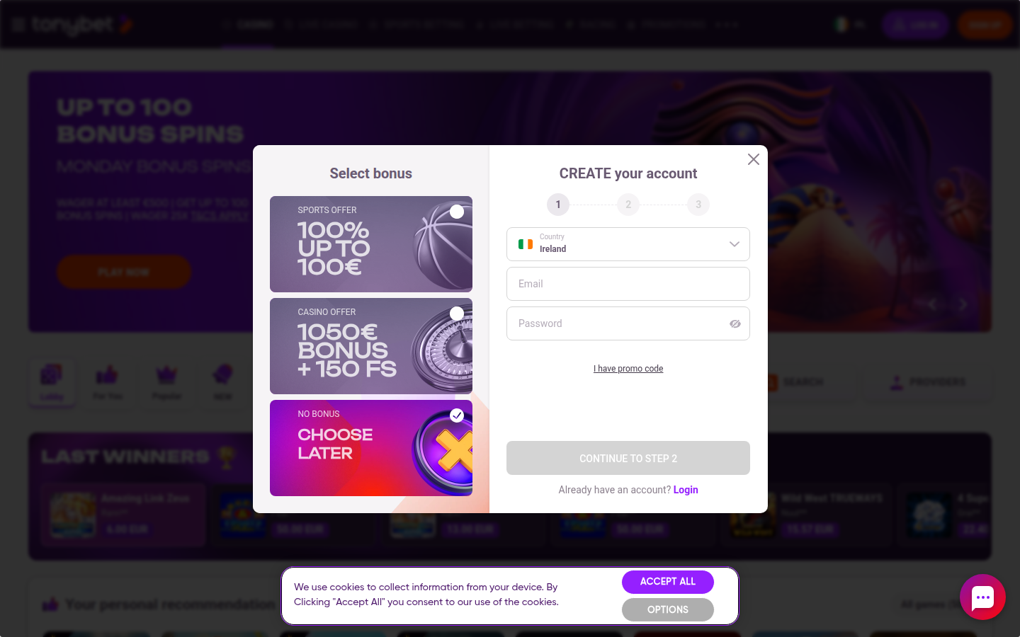 TonyBet Casino Ireland — biggest game library